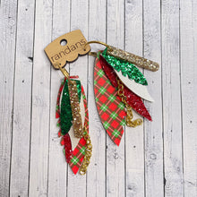 Load image into Gallery viewer, Randans fringe hoop earrings- plaid and poinsettias *read entire description prior to ordering*