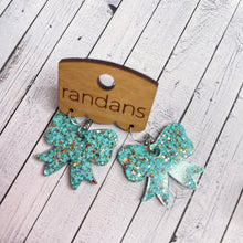 Load image into Gallery viewer, Randans resin/acrylic/wood dangle earrings- mini bows- leave color note at checkout