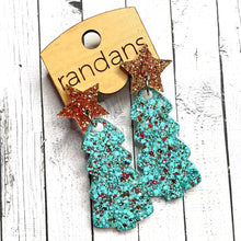 Load image into Gallery viewer, Randans resin/acrylic/wood dangle earrings- glitter christmas tree