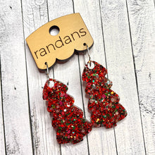 Load image into Gallery viewer, Randans resin/acrylic/wood dangle earrings- glitter christmas tree