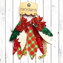 Load image into Gallery viewer, Randans fringe hoop earrings- plaid and poinsettias *read entire description prior to ordering*