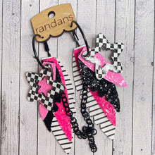 Load image into Gallery viewer, Randans fringe hoop earrings- pink black and white *read entire description prior to ordering*
