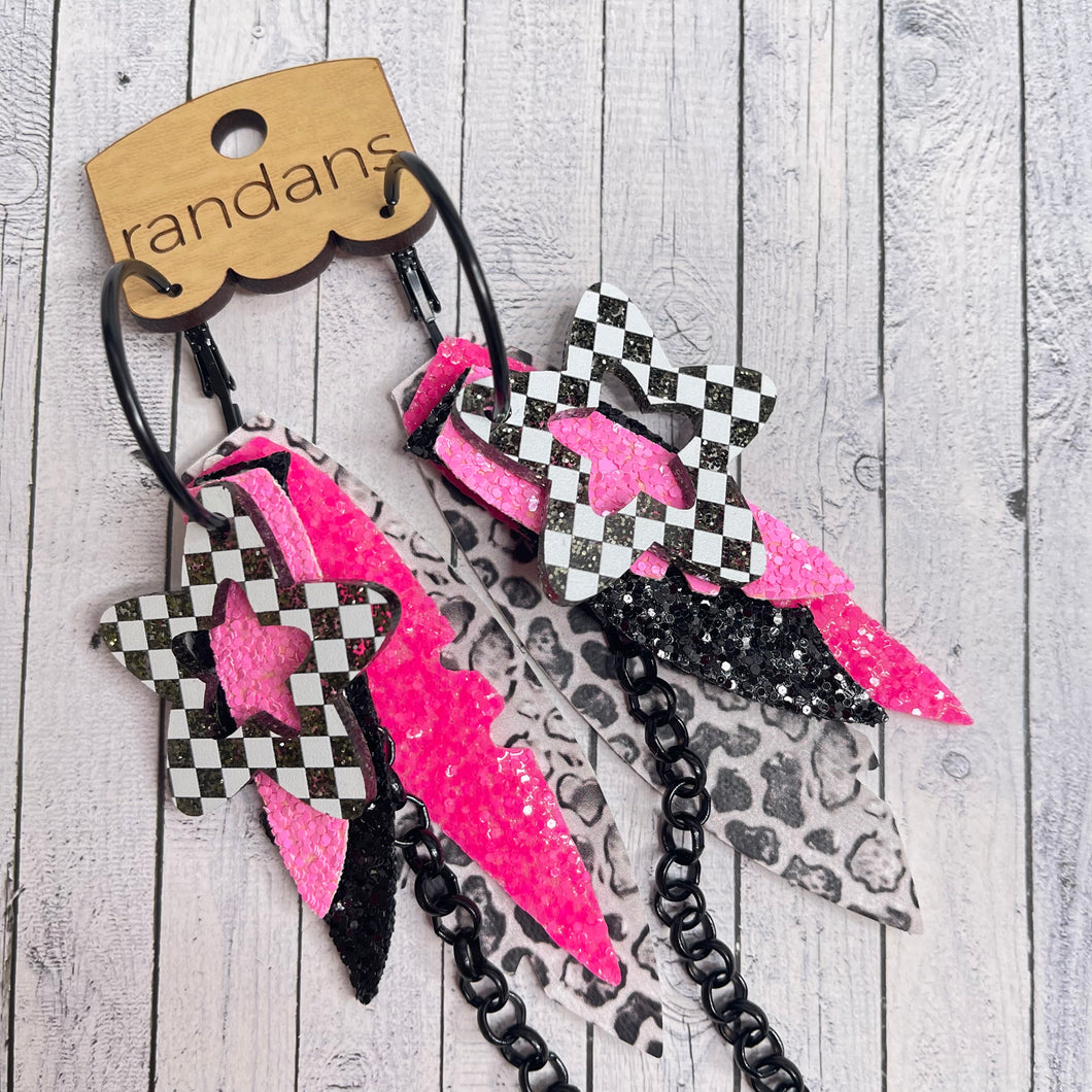 Randans fringe hoop earrings- pink black and white *read entire description prior to ordering*