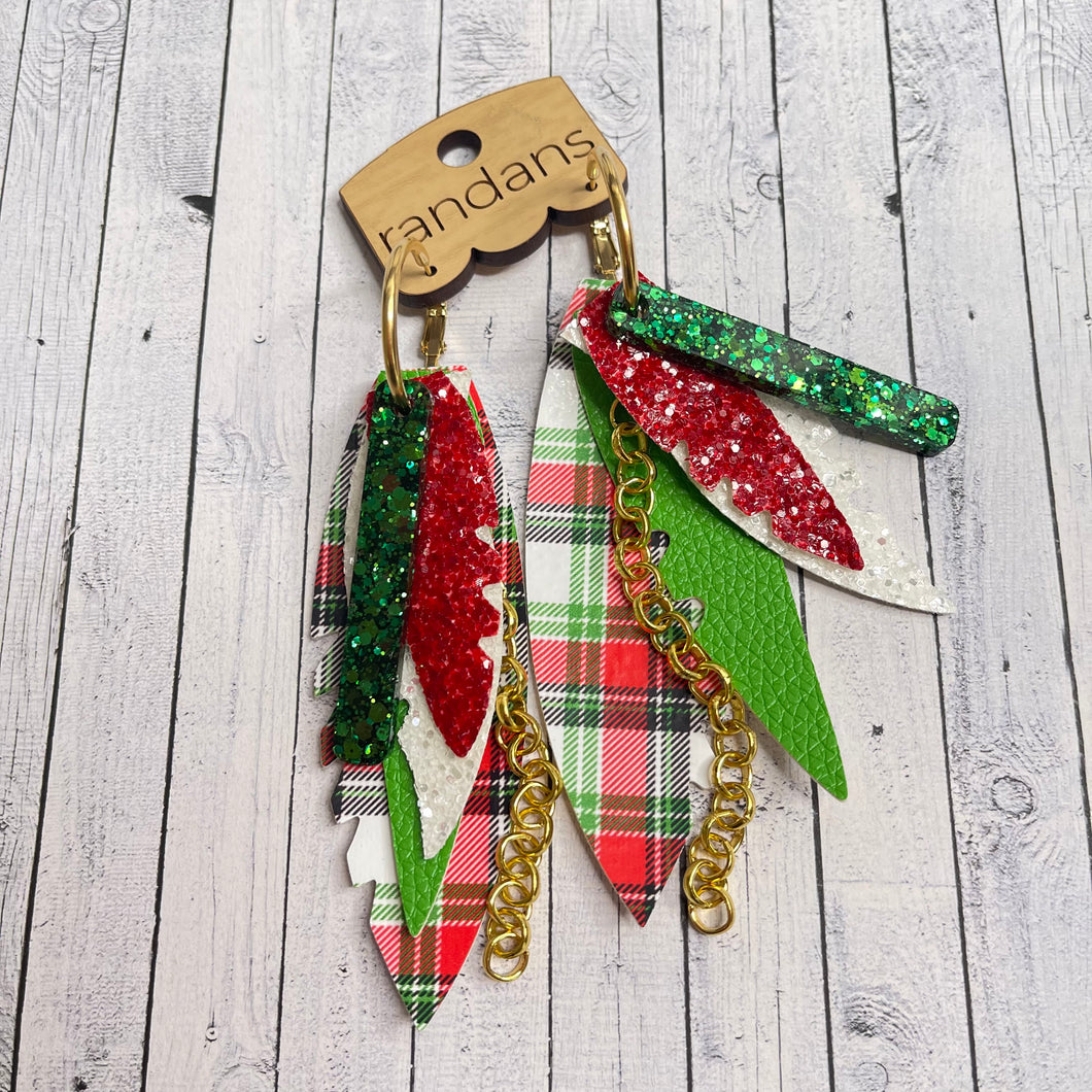 Randans fringe hoop earrings- plaid and poinsettias *read entire description prior to ordering*