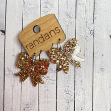 Load image into Gallery viewer, Randans resin/acrylic/wood dangle earrings- mini bows- leave color note at checkout
