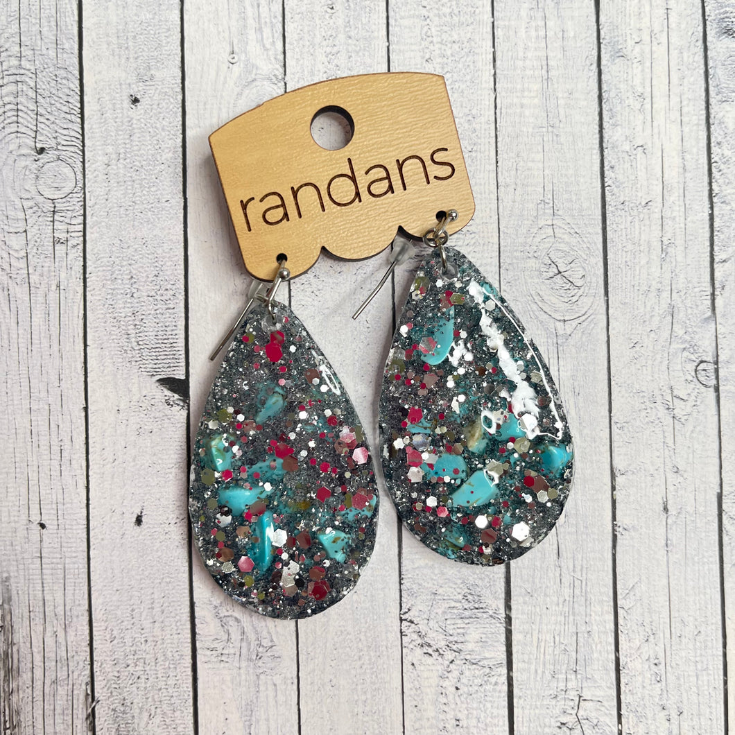 Randans resin/acrylic/wood dangle earrings- turquoise earrings