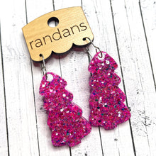 Load image into Gallery viewer, Randans resin/acrylic/wood dangle earrings- glitter christmas tree
