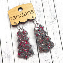 Load image into Gallery viewer, Randans resin/acrylic/wood dangle earrings- glitter christmas tree
