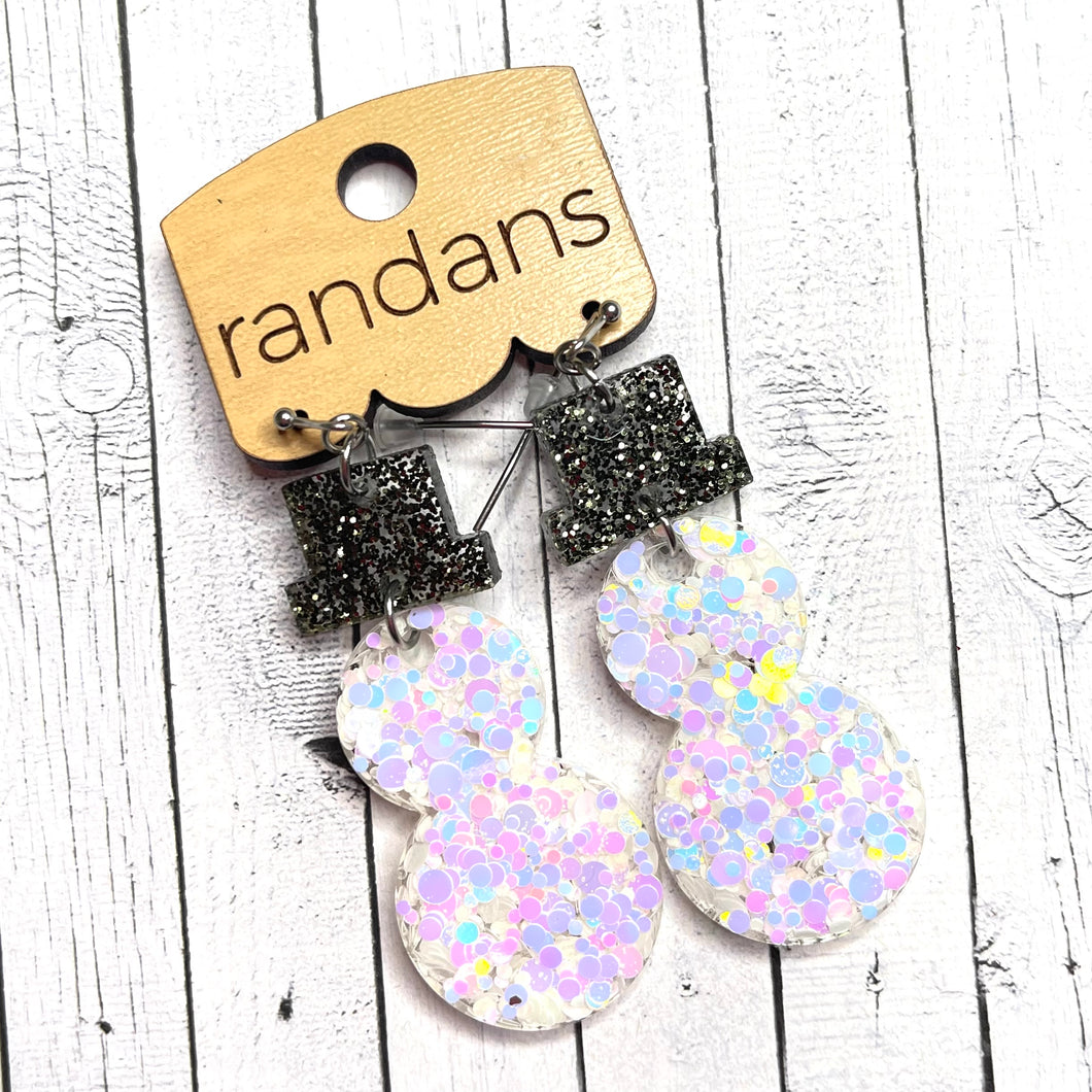 Randans resin/acrylic/wood dangle earrings- snowman