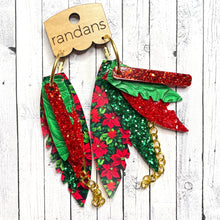 Load image into Gallery viewer, Randans fringe hoop earrings- plaid and poinsettias *read entire description prior to ordering*
