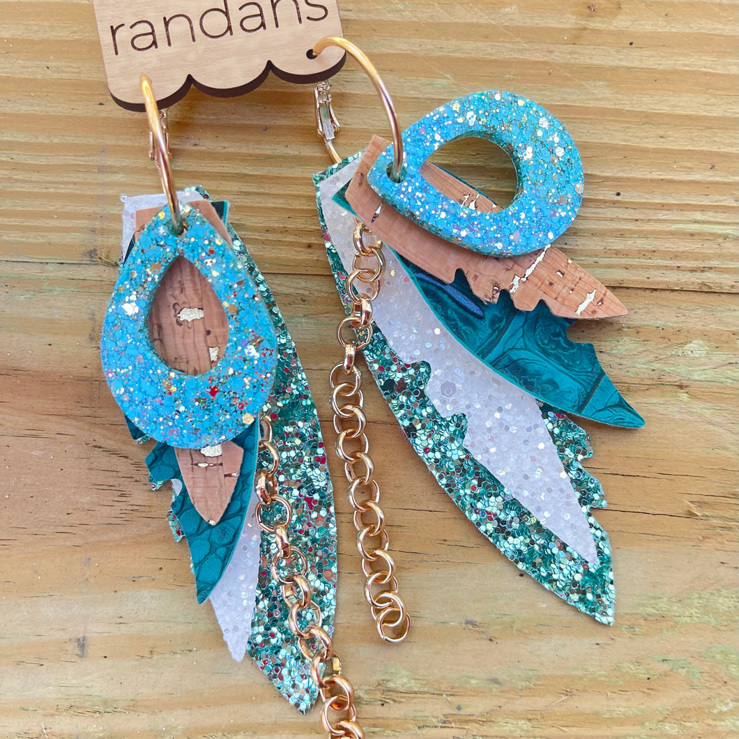 Randans fringe hoop earrings- shades of turquoise *read entire description prior to ordering*