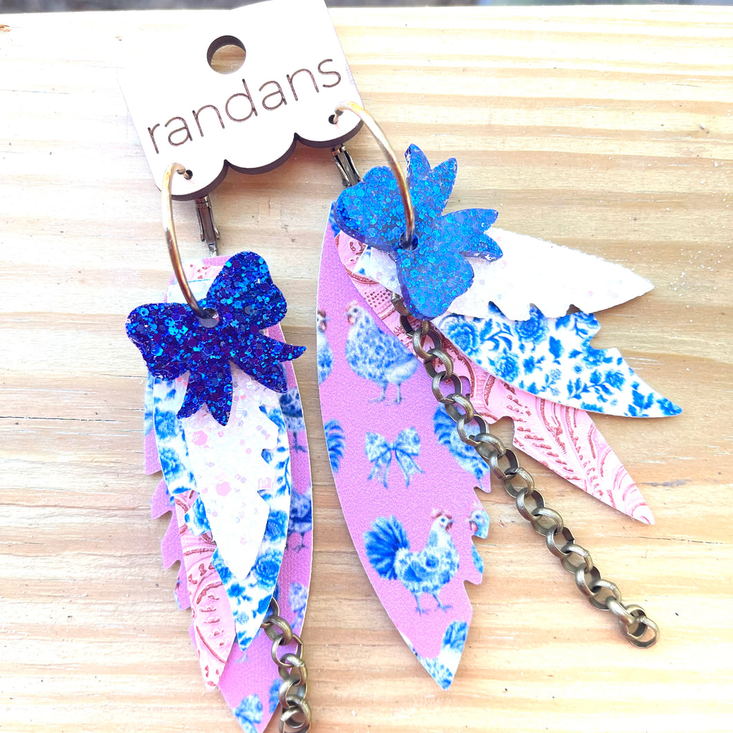 Randans fringe hoop earrings- chickens *read entire description prior to ordering*