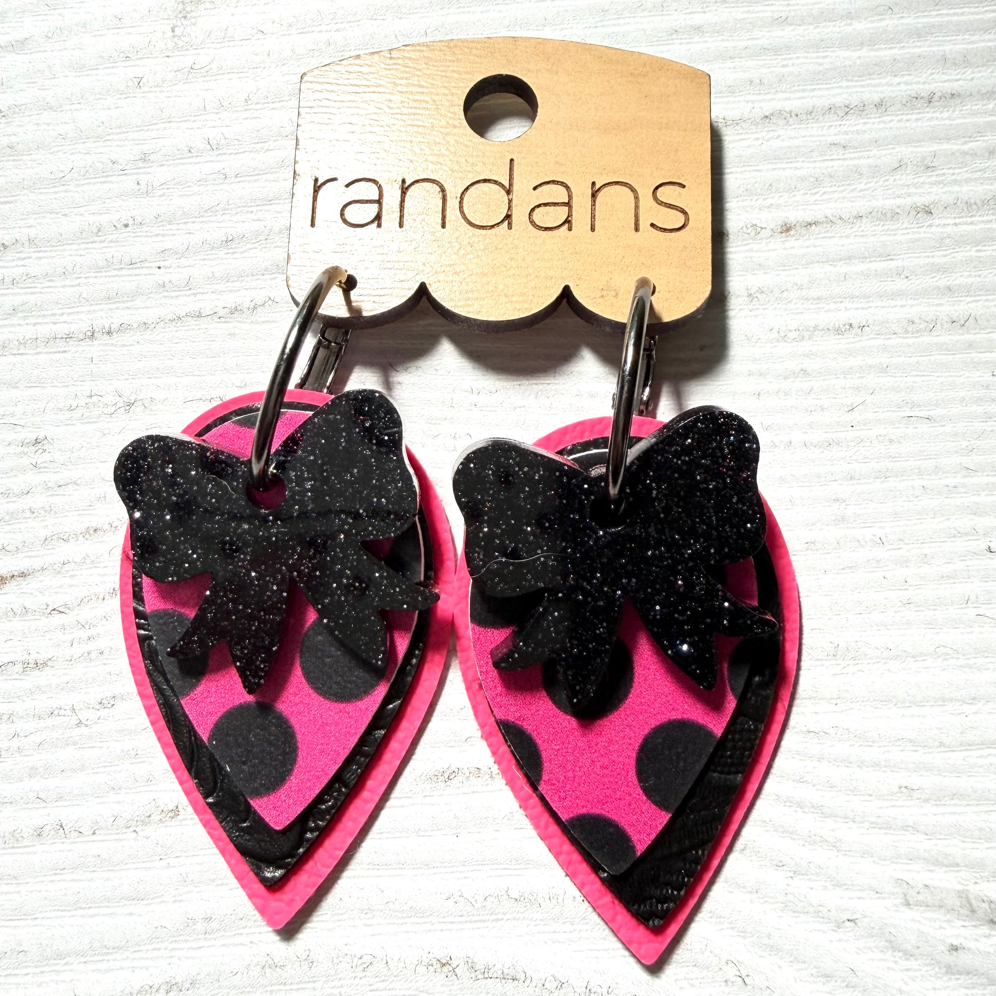 Randans Hot Pink Disco Glitter Feather & Lightning Bolt Earrings Pink – Randans main image 3