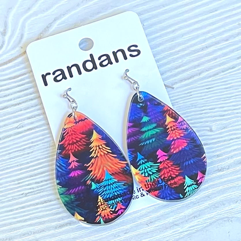 Colorful trees teardrop dangle earrings