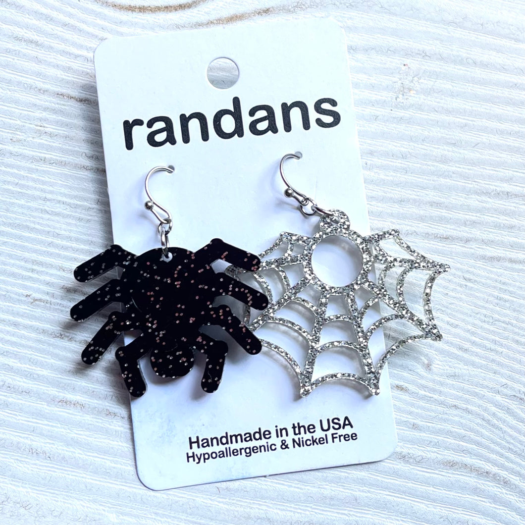 Spider and web acrylic earrings