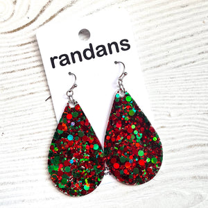 Original christmas dots - red and green- teardrop dangle earrings