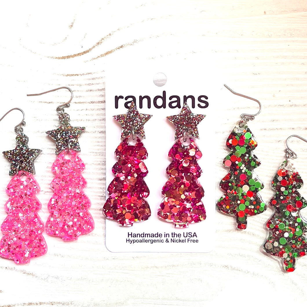 Star topped tree -Christmas shapes- dangle earrings