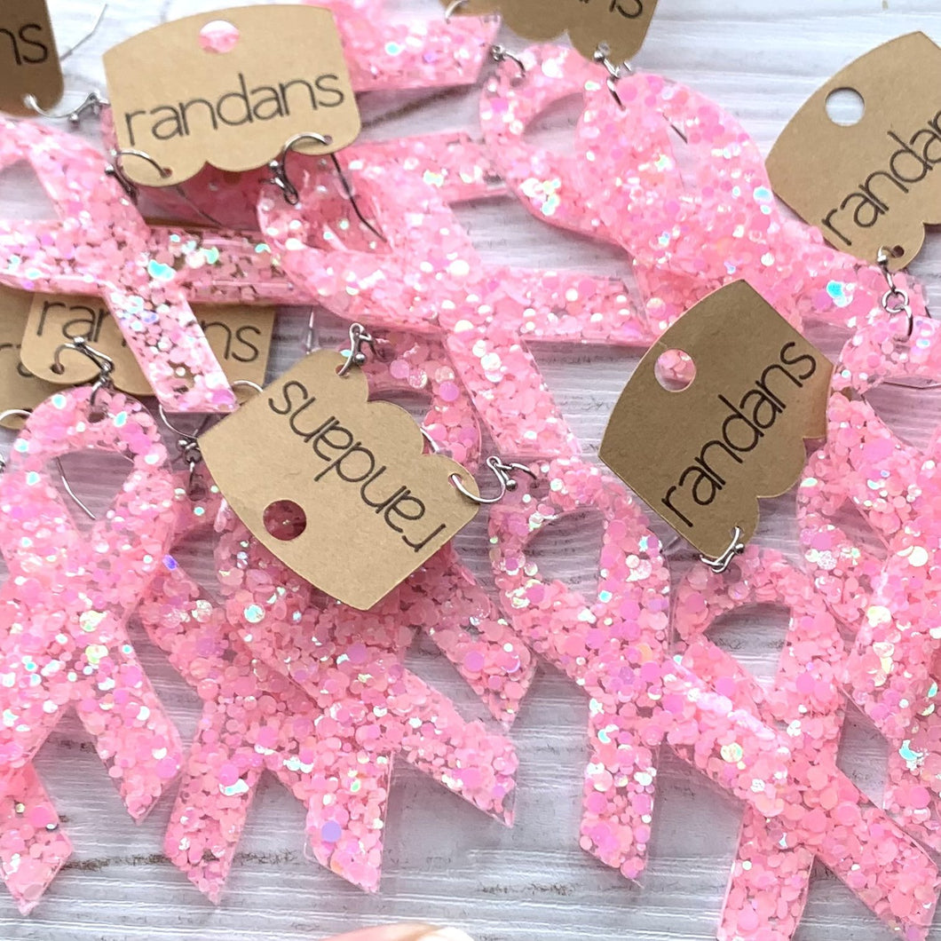 Breast Cancer Awareness Ribbon Pink Frameless Dangles