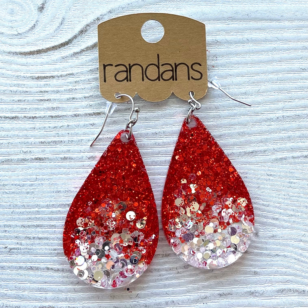 Randans Large Frameless Dangles- Dipped Red/Silver